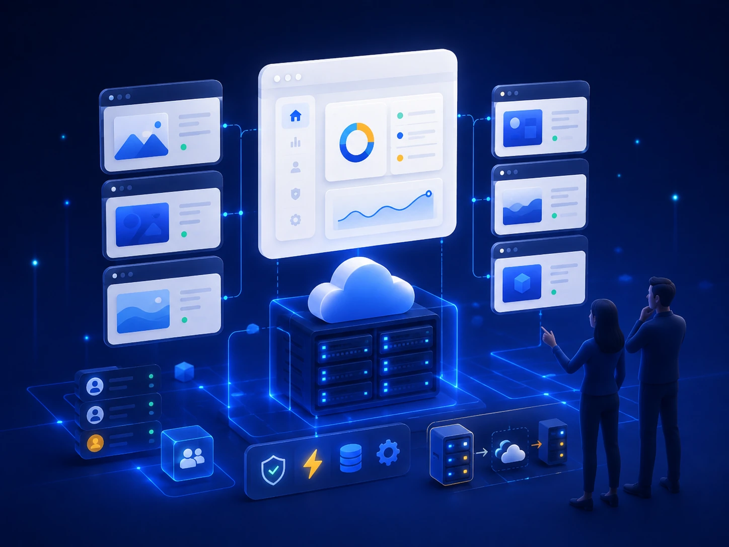 Zerua Cloud 56 Ilustración premium de gestión de múltiples proyectos y hosting para agencias digitales