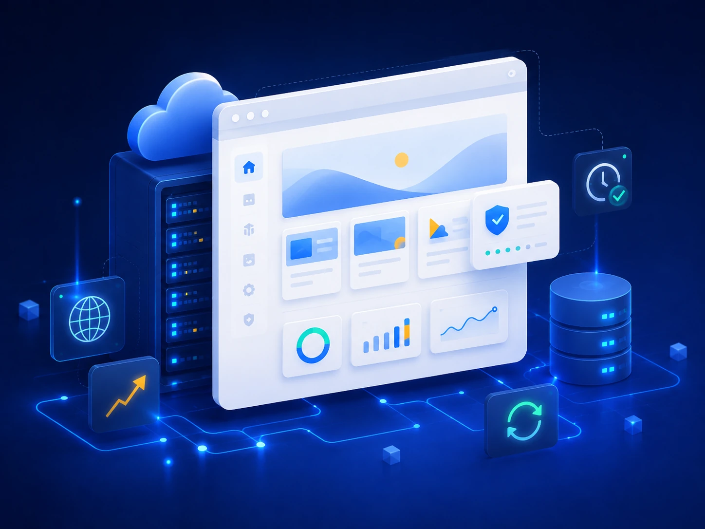 Zerua Cloud 41 Ilustración premium de alojamiento web para empresas con rendimiento, disponibilidad y gestión técnica